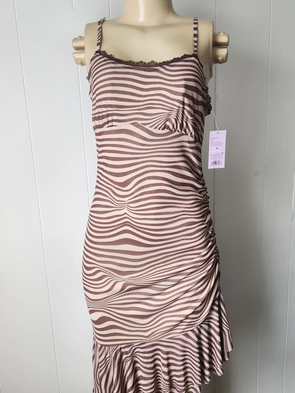 wild fable Brown & Cream Zebra-Stripe Asymmetrical Slip Dress Sz Medium